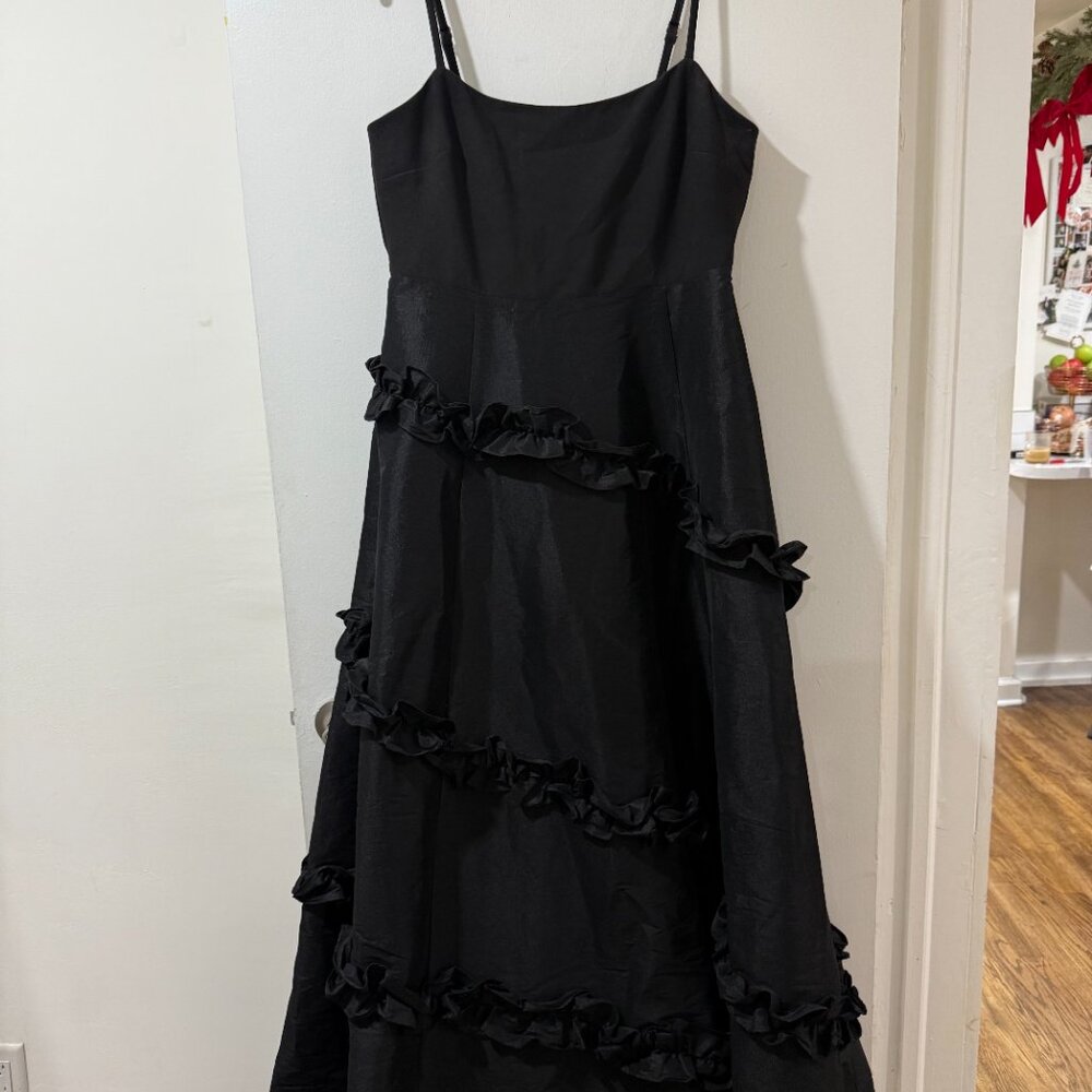 🖤✨ Likely Arissa Gown Black Ruffle Trim Taffeta Maxi Dress Sz 12 - Picture 10 of 15